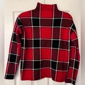 Tahari Red and Black Plaid Turtleneck Sweater